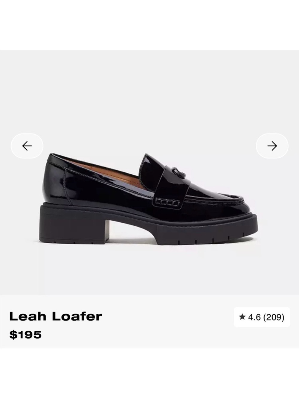 Coach Leah Black Patent Leather Platform Loafer